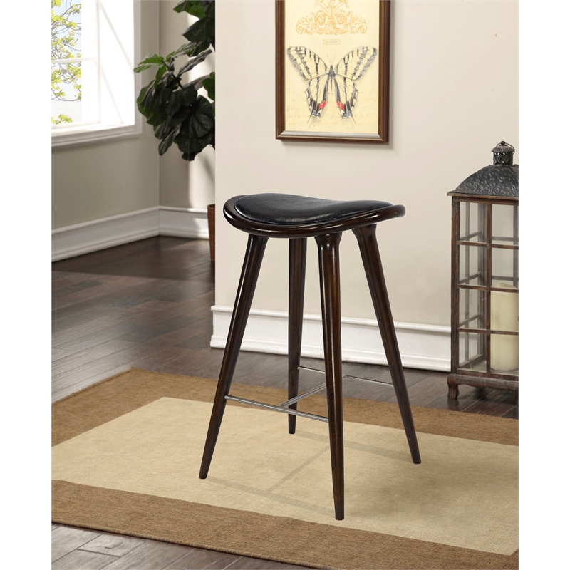 Boraam Wood Lucio Bar Height Stool in Cappuccino Finish with Black Seat
