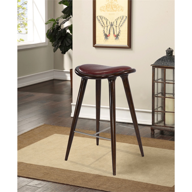 Boraam Wood Lucio Bar Height Stool in Cappuccino Finish with Brown Seat