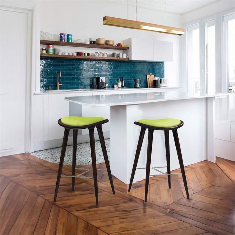 Boraam Wood Lucio Bar Height Stool in Cappuccino Finish with Green Seat