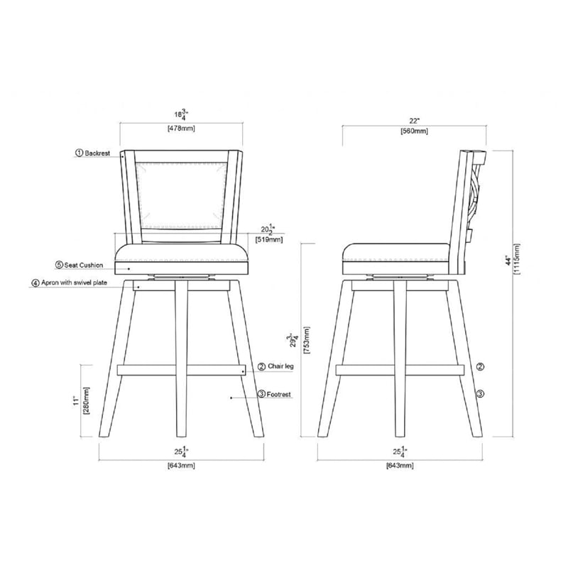 Boraam Wood Broadmoor Bar Height Swivel Stool in Cappuccino Finish