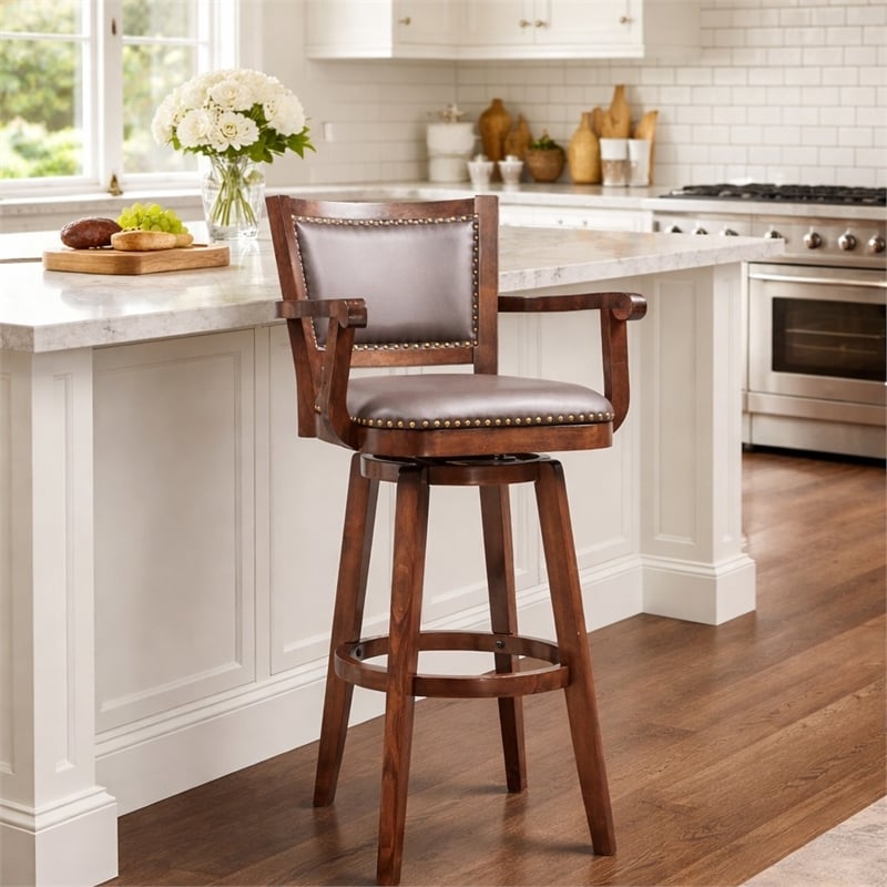 Boraam Wood Broadmoor Swivel Extra Tall Bar Stool in Cappuccino