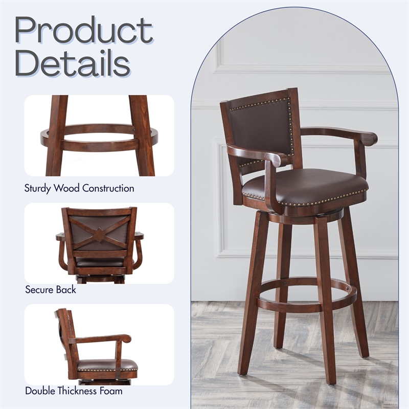 Boraam Wood Broadmoor Swivel Extra Tall Bar Stool in Cappuccino