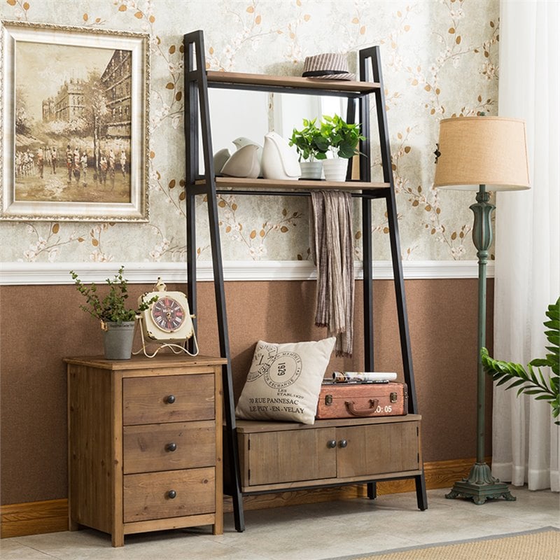 Boraam Wood Carlton Hall Tree in Natural and Black Finish