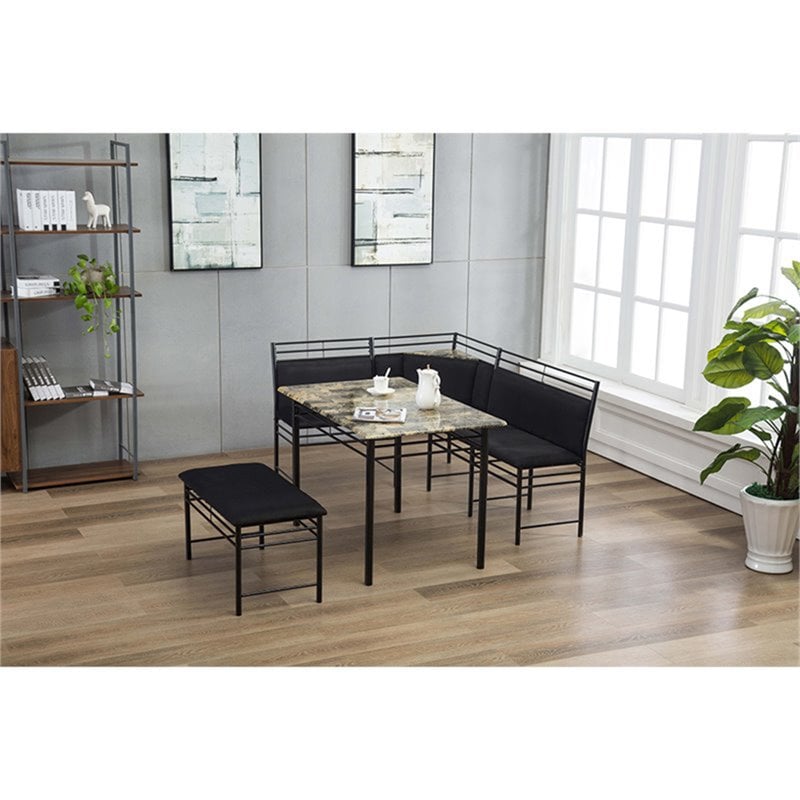 Boraam Gareth 2 Piece Upholstered Breakfast Nook Bench Set In Black Boraam Gareth 2 Piece Upholstered Breakfast Nook Bench Set In Black
