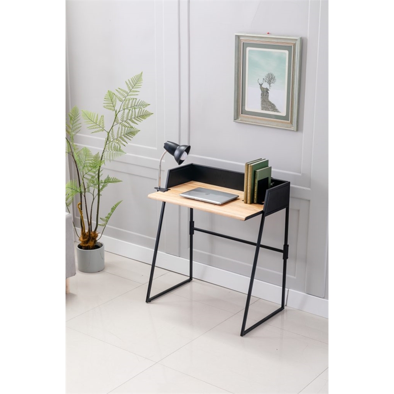 Boraam Wood Aero 2 Piece Writing Desk Set in Natural and Black Finish