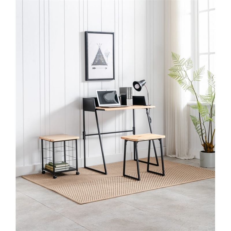 Boraam Wood Aero 2 Piece Writing Desk Set in Natural and Black Finish