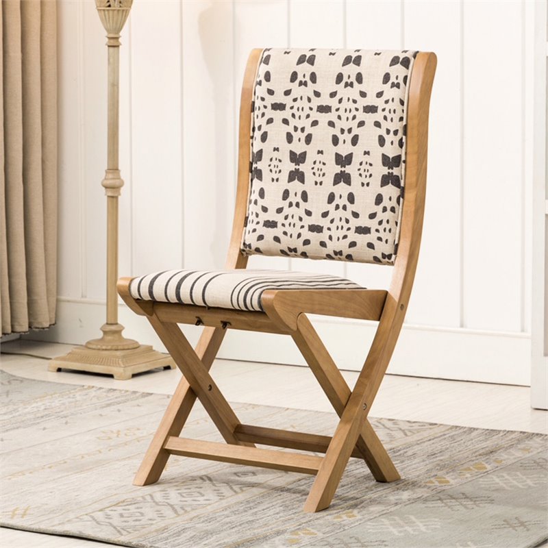 Boraam Misty Upholstered Folding Chair In Medium Oak And Cream 85008