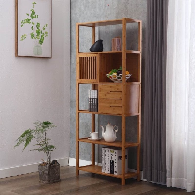 Boraam Selma Left Facing Bamboo Cabinet Bookcase in Natural Finish