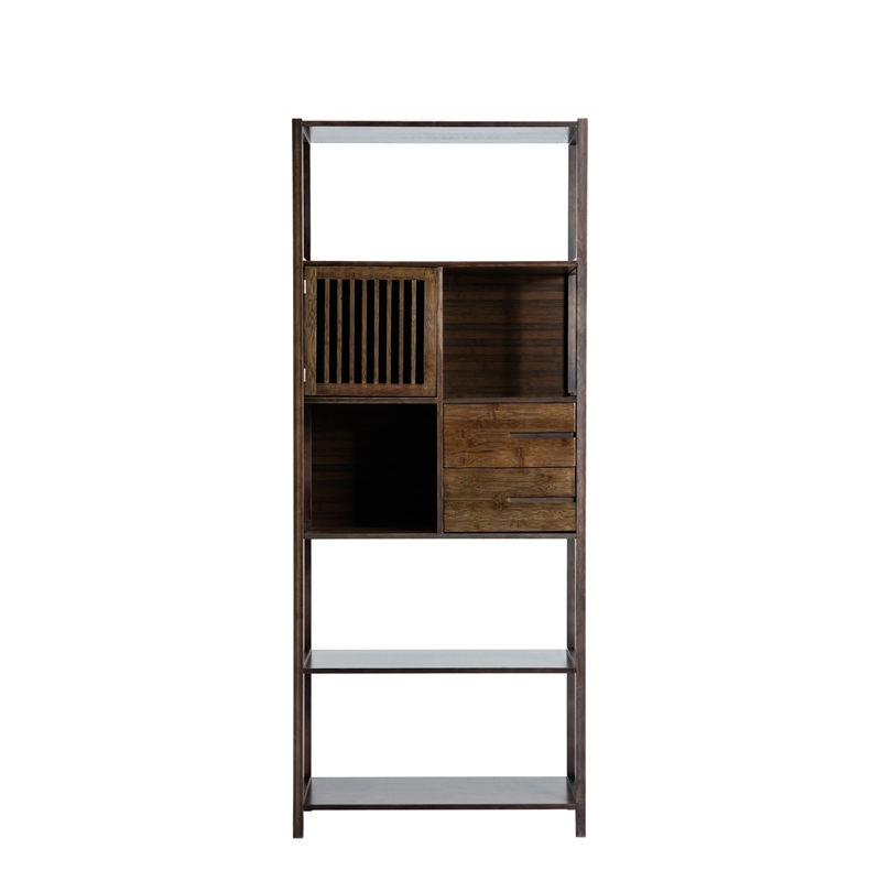 Boraam Selma Left Facing Bamboo Cabinet Bookcase in Cappuccino