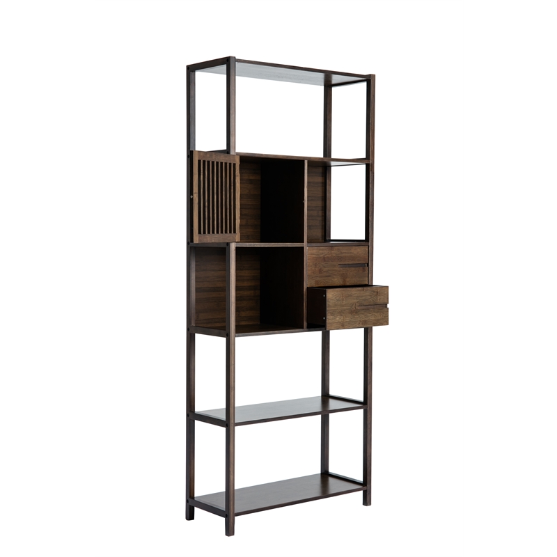 Boraam Selma Left Facing Bamboo Cabinet Bookcase in Cappuccino