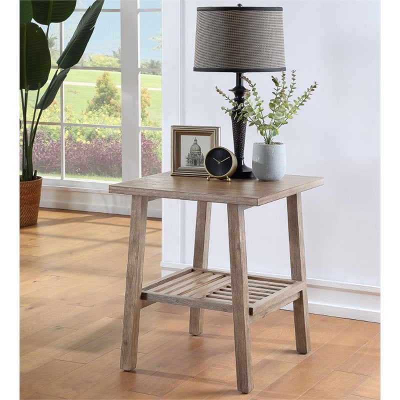 Boraam Wood Sonoma End Table in Barnwood Wire-Brush Brown Finish