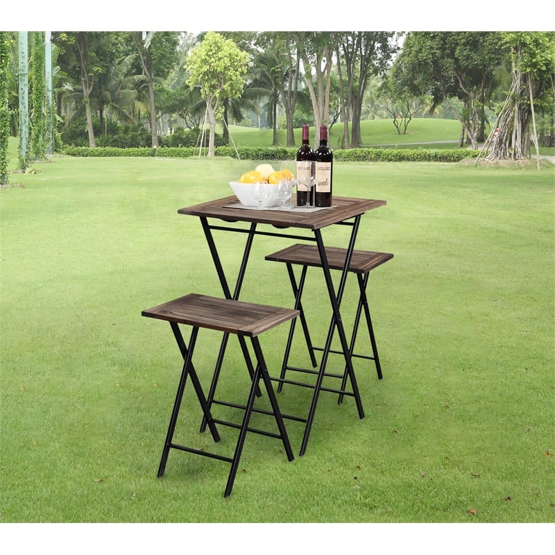 Boraam Wood Brookville 3 Piece Folding Bistro Set in Natural Finish