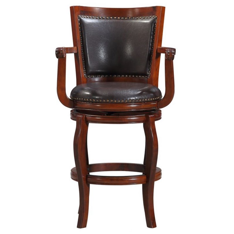 Boraam Jones Bar Height Swivel Bar Stool in Cherry w/Brown PU