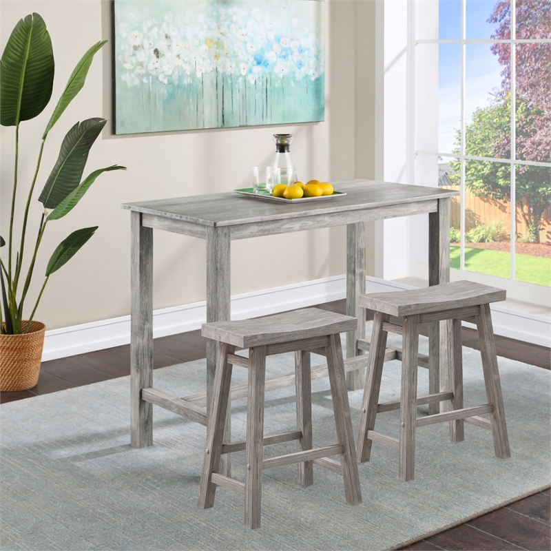Boraam Wood Sonoma Saddle Counter Stool in Storm Gray Wire-Brush Finish