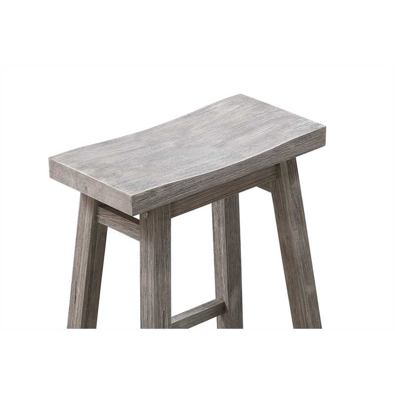 Boraam Wood Sonoma Saddle Counter Stool in Storm Gray Wire-Brush Finish