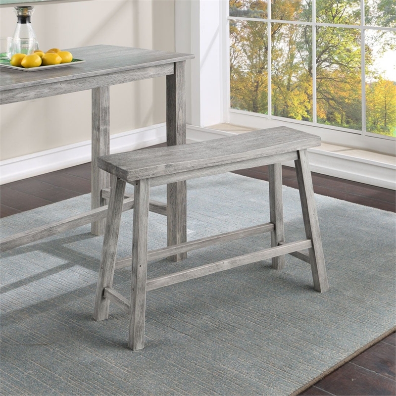 Boraam Wood Sonoma Backless Bench in Storm Gray Wire-Brush Finish