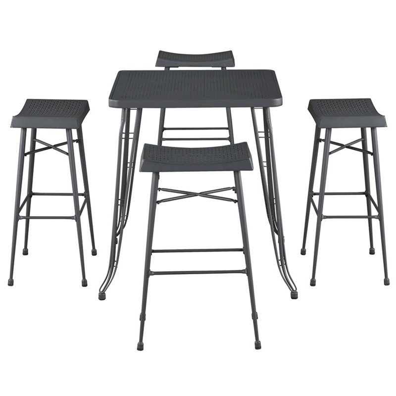 Boraam Gilbert 5Piece Industrial Modern Metal Pub Set in Gray Steel