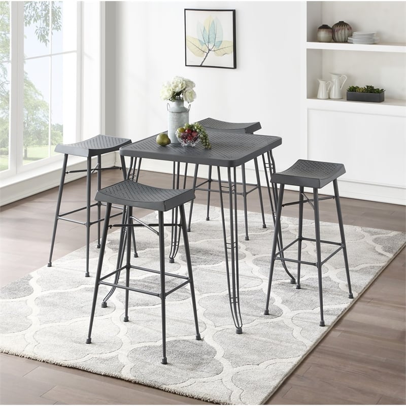 Boraam Gilbert Metal Pub Table in Gray Steel
