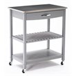 Boraam Holland Wood Kitchen Cart with Stainless Steel Top in Gray