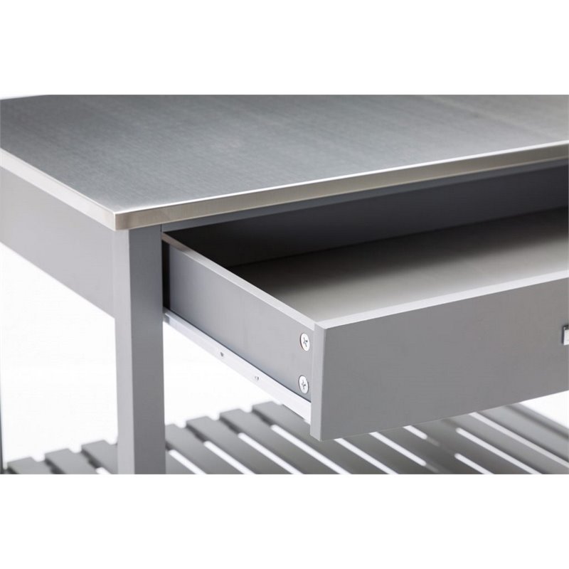 Boraam Holland Wood Kitchen Cart with Stainless Steel Top in Gray