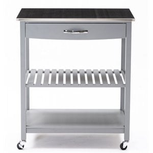 Boraam Holland Wood Kitchen Cart with Stainless Steel Top in Gray