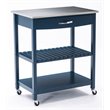 Boraam Holland Wood Kitchen Cart with Stainless Steel Top in Navy Blue