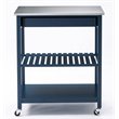 Boraam Holland Wood Kitchen Cart with Stainless Steel Top in Navy Blue