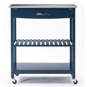 Boraam Holland Wood Kitchen Cart with Stainless Steel Top in Navy Blue