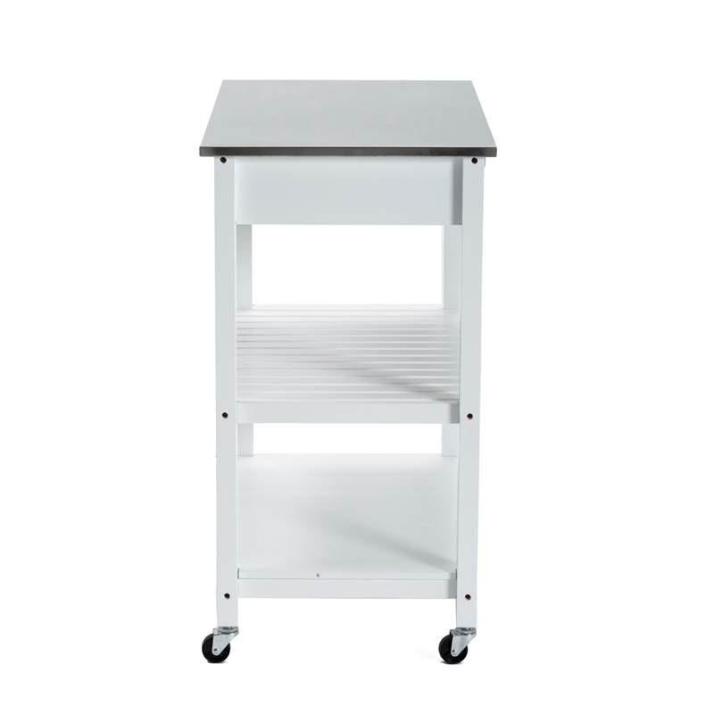 Boraam Holland Wood Kitchen Cart with Stainless Steel Top in White