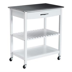 Boraam Holland Wood Kitchen Cart with Stainless Steel Top in White