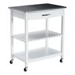 Boraam Holland Wood Kitchen Cart with Stainless Steel Top in White