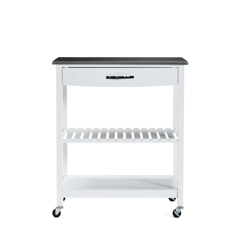 Boraam Holland Wood Kitchen Cart with Stainless Steel Top in White