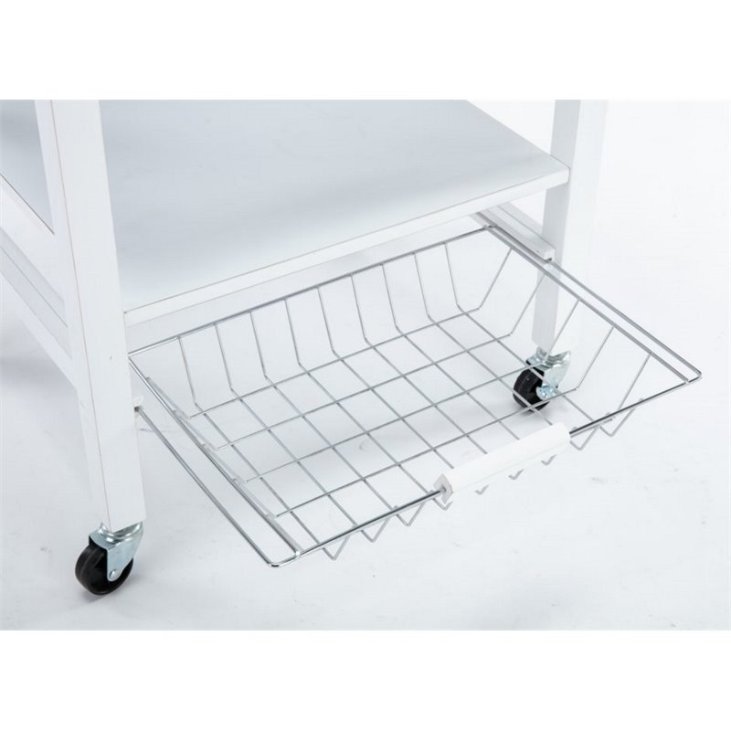 Boraam Hennington Wood Kitchen Cart with Stainless Steel Top in White Wash