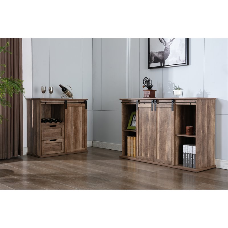 Boraam Weston Sliding Barn Door Wine Cabinet With 2-Drawers in Natural