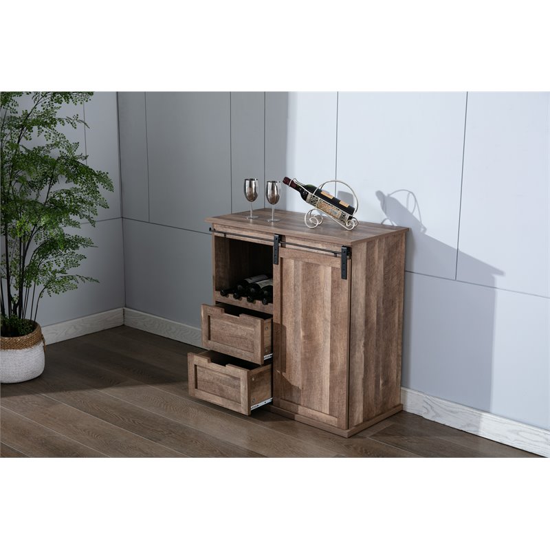 Boraam Weston Sliding Barn Door Wine Cabinet With 2-Drawers in Natural