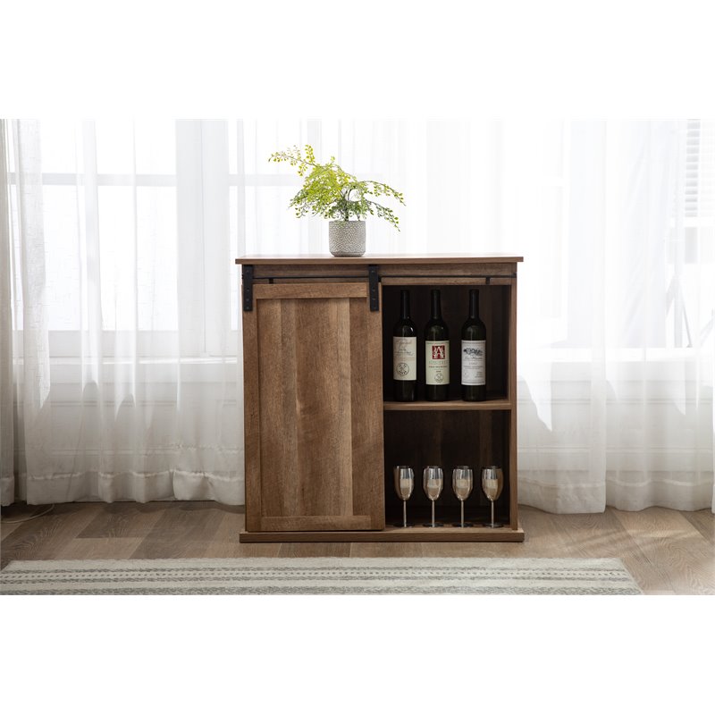 Boraam Weston Sliding Barn Door Wine Cabinet With 2-Drawers in Natural