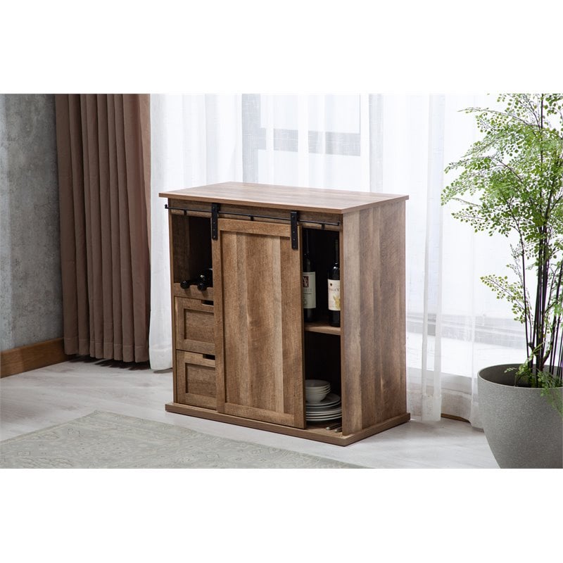 Boraam Weston Sliding Barn Door Wine Cabinet With 2-Drawers in Natural