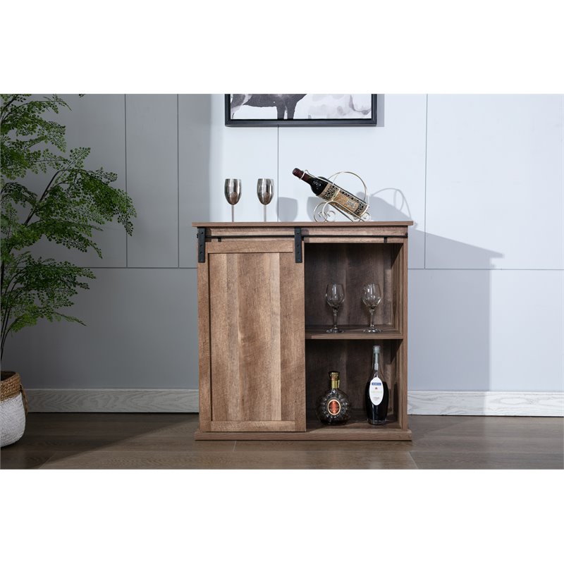 Boraam Weston Sliding Barn Door Wine Cabinet With 2-Drawers in Natural