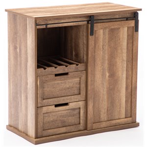 boraam weston sliding wood barn door wine cabinet with 2-drawers in natural