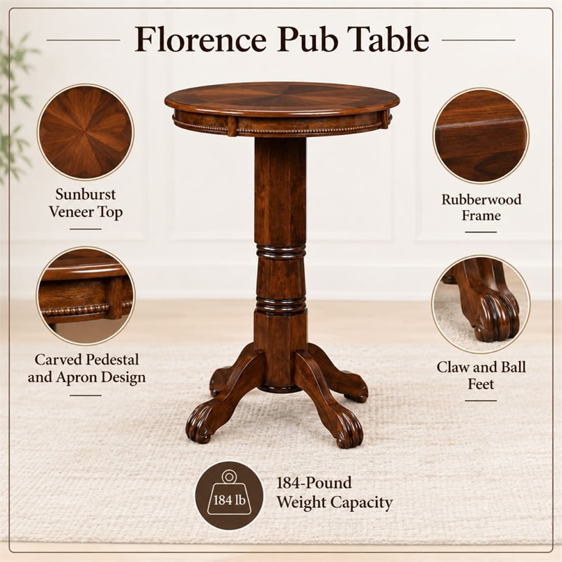 Boraam Wood Florence Pub Table in Cappuccino Finish