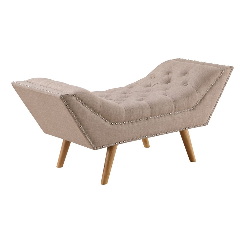 Boraam Wood Jaime  Button Tufted Bench in Beige Finish