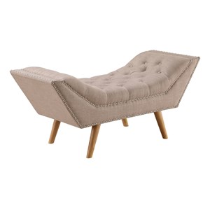 Boraam Wood Jaime  Button Tufted Bench in Beige Finish