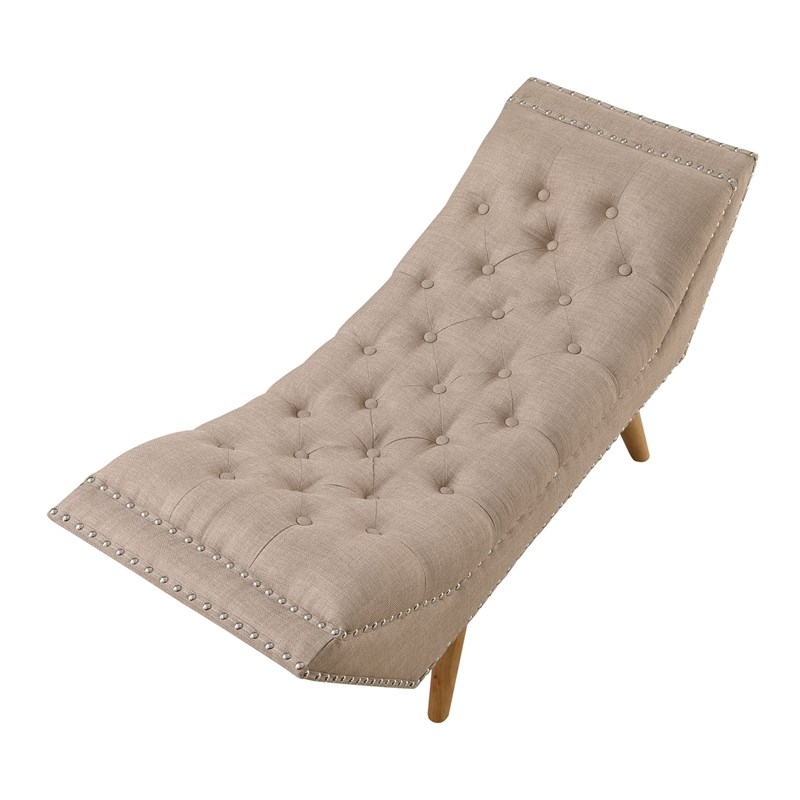 Boraam Wood Jaime  Button Tufted Bench in Beige Finish