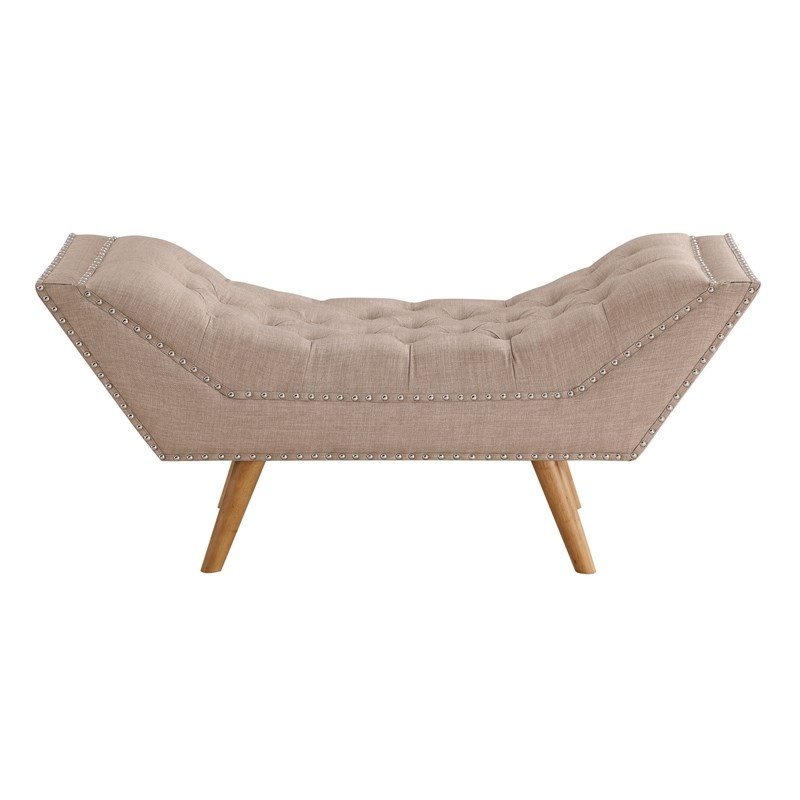 Boraam Wood Jaime  Button Tufted Bench in Beige Finish