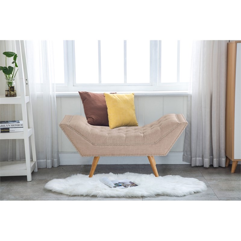 Boraam Wood Jaime  Button Tufted Bench in Beige Finish