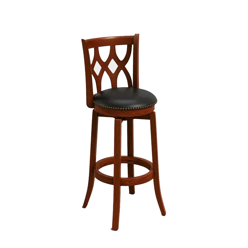 Boraam Wood Cathedral Bar Height Swivel Bar Stool in Cherry Finish