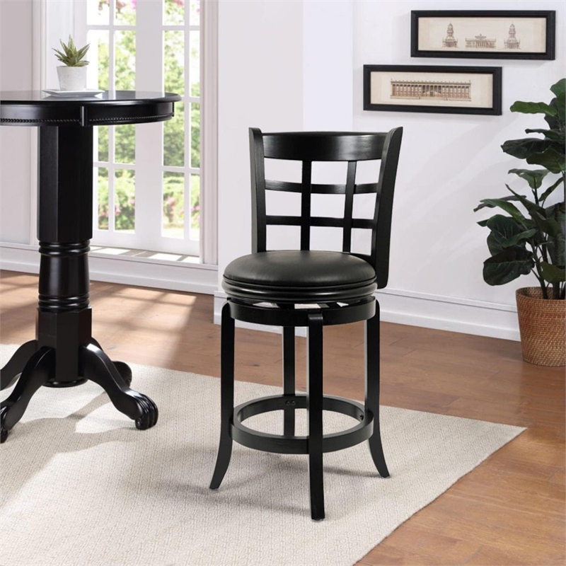 Boraam Wood Kyoto Bar Height Swivel Stool in Black Finish
