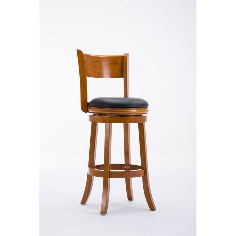 Boraam Wood Palmetto Bar Height Swivel Bar Stool in Fruitwood Brown Finish