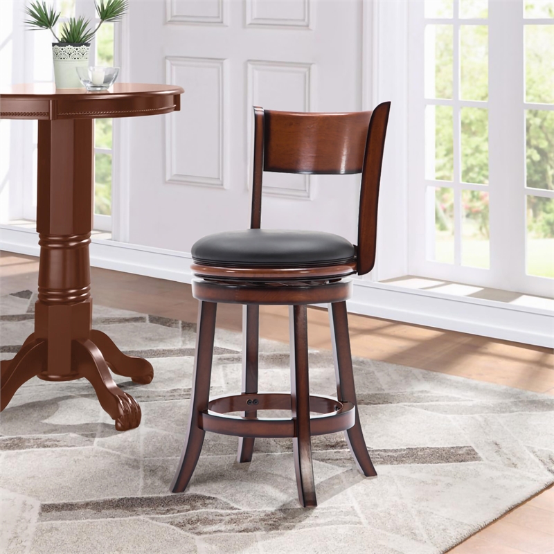 Boraam Wood Palmetto Counter Height Swivel Stool in Brandy Brown Finish