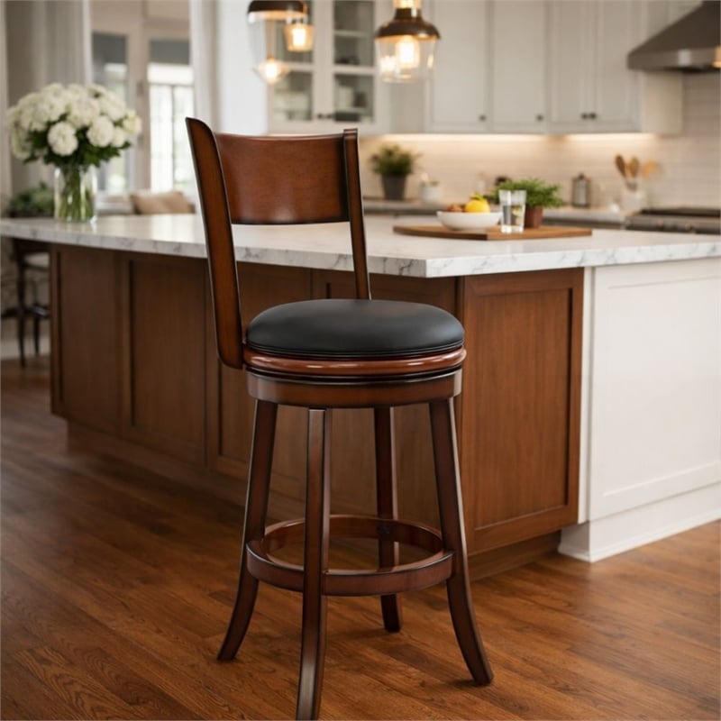 Boraam Wood Palmetto Bar Height Swivel Bar Stool in Brandy Brown Finish